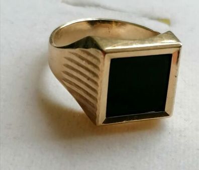 Goldring Herr Ring Gelbgold Ring 333 mit elegante groß Onyx, Gr.69, 7.01g, Top