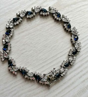 Silber 925 Armband mit elegant blaue & weiß Saphiren, Länge 19cm, 22.26g, Top!!