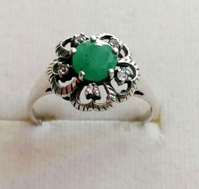 Silber Ring 925 mit elegante Smaragd & Zirkonia, Antik style, Gr.57, Neu, Top!!