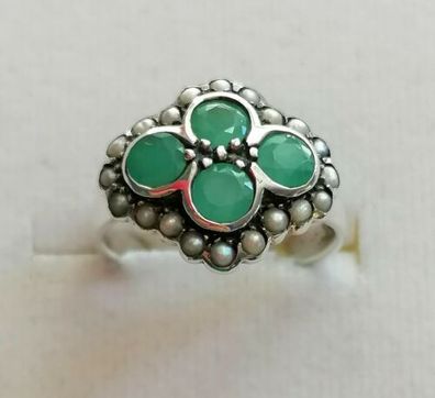 Silber Ring 925 mit elegante Smaragden & Perlen, Antik style, Gr.53, Neu, Top!!
