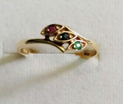 Goldring Gelbgold Ring 585 14K mit elegante Smaragd, Saphir & Rubin, Gr.60, Top!