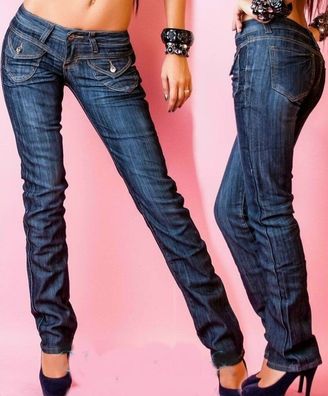 SeXy Miss Damen Hüft Jeans Hose dark blue Low cut used look Taschen 32 XS Neu