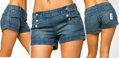 Sexy Miss Damen Shorty Hüft Jeans kurze Hose Hot Pants blau XS 34 S 36 M 38
