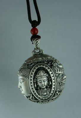 999 Sterling Silber Anhänger Buddha und Teufel Schutzamulett Halskette Amulett