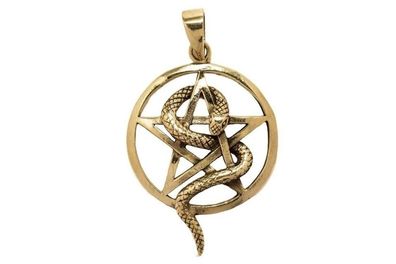 Schutz Amulett Pentagramm mit Schlange Anhänger aus Bronze