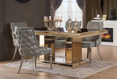Goldener Luxus Esstisch mit 4 Stühlen Gold Esszimmer Möbel Tisch 7tlg