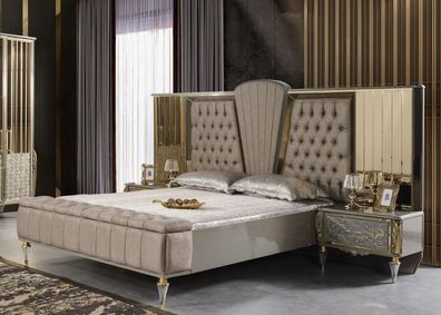 Garnitur Doppelbett Luxus Schlafzimmer Beige Nachttische Holz Set 3tlg