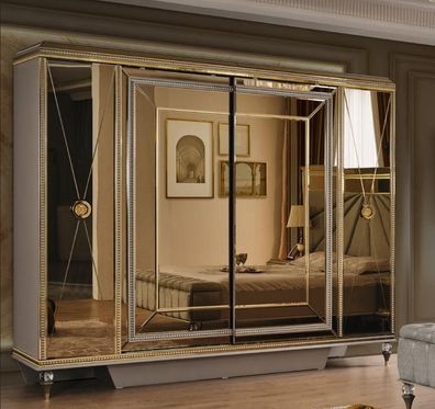 Kleiderschrank Schlafzimmer Schrank Luxus Schränke Viertürig Gold Spiegel