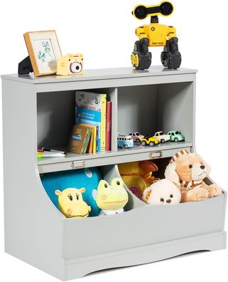 Kinderregal, Spielzeugregal mit 4 Fächern, Bücherregal für Kinder, Aufbewahrungsregal