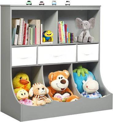 Kinderregal, Spielzeugregal mit 5 Fächern und 3 Schubladen, Bücherregal für Kinder