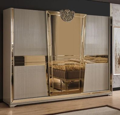 Schrank Kleiderschrank Schlafzimmer Schränke Gold Grau Modern Holz Neu
