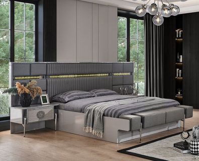 Garnitur Doppelbett Schlafzimmer Bett Grau Nachttische Betten Set 3tlg