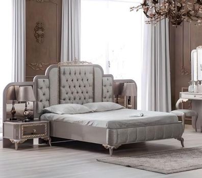 Schlafzimmer Garnitur Doppelbett Bett Nachttische Grau Holz Set Betten 3tlg