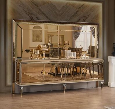 Sideboard Anrichte Kommoden Luxus Holz Gold Wohnzimmerkommode Spiegel