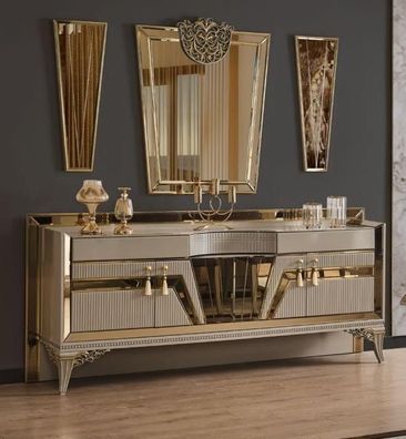 Sideboard Anrichte Kommode Holz Schrank Grau Gold Luxus Wohnzimmer