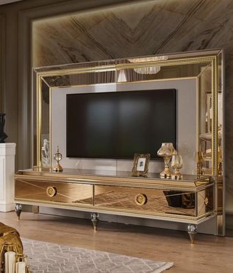 TV Ständer RTV Lowboard Wohnwand Sideboard Gold Holz Modern Design