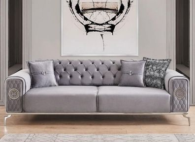 Dreisitzer Stoffsofa Chesterfield Couch Sofa Grau Stoff Polyester Neu