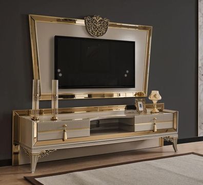 RTV Lowboard TV Ständer Sideboard Grau Luxus Wohnzimmer Gold Set Neu