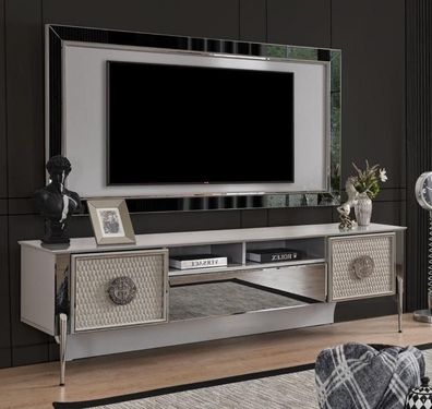 RTV Lowboard TV Ständer Sideboard Grau Luxus Wohnzimmer Silber Set Neu