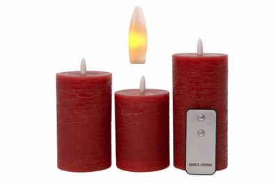 LED Kerzen Fernbedienung rot 3-er Set shabby 3D Flamme warmweiß 7,5cm