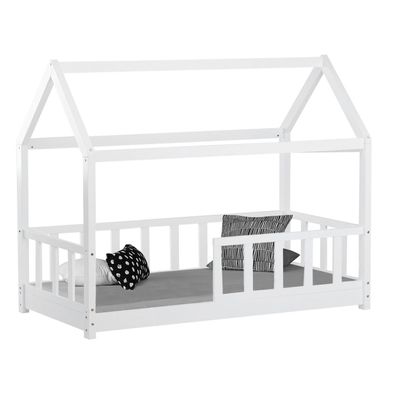Kinderbett Hausbett mit Rausfallschutz 80x160 cm Bodenbett Montessori Bett Bettenh...