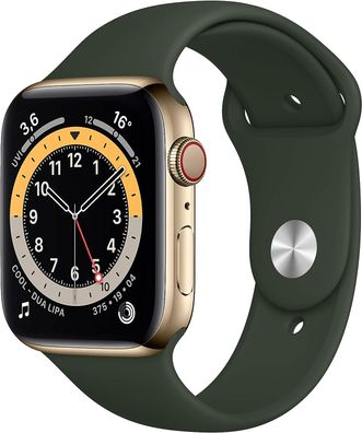 Apple Watch Series 6 GPS + LTE 44 mm Edelstahl Gold Sportband Zyperngrün Neuware