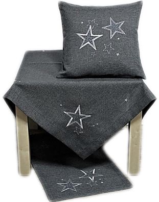 Tischläufer Kissenhülle Weihnachten Tischdecke Kissenbezug Modern Sterne Silber