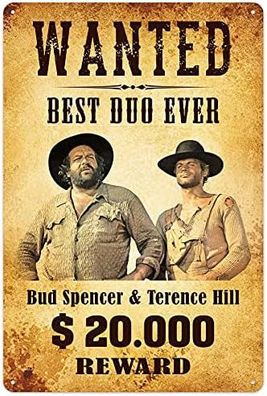 Bud Spencer + Terence Hill, Wanted, Blechschild 20x30 cm, 300/ T012