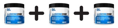 3 x EVL Nutrition L-Leucine (200g) Unflavoured