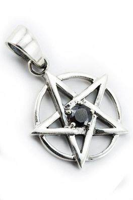 Pentagramm aus Silber mit schwarzem Kristall Anhänger 1,8cm