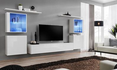 Weiß Wohnzimmermöbel Wohnwand 2x Wandregale Komplett Set Luxus Einrichtung