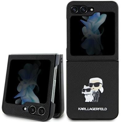 Handyhülle Case für Galaxy Z Flip 5 Karl Lagerfeld Kunstleder Logo schwarz