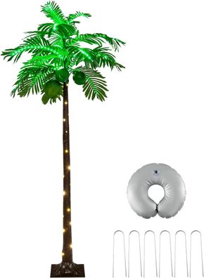 180cm Künstliche beleuchtete Palme mit 309 LED-Lichtern, 3 Kokosnüssen, Wasserbeutel