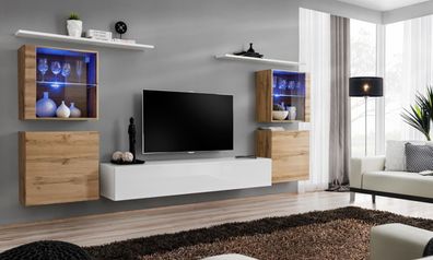 Luxus Weiß Wohnwand Wohnzimmer Designer Gruppe Modern Möbel TV Ständer