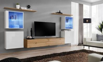 Komplett Braun TV-Ständer Set 4 tlg Designer Wohnzimmermöbel Wand Regale Möbel