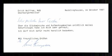 Erich Wolfram 1928-2003 Oberbürgermeister Recklinghausen Signiert # BC G 38953
