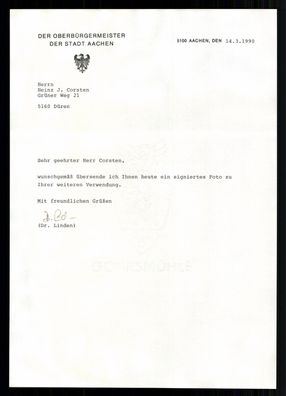 Jürgen Linden Oberbürgermeister Aachen 1989-2009 Original Signiert # BC G 38964