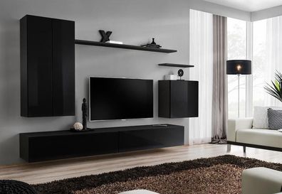 Schwarz Wohnwand Wohnzimmermöbel Design Luxus TV Ständer Neu Möbel
