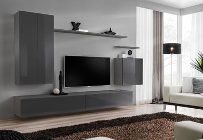 Luxus Grau Wohnwand Modern TV Ständer Sideboard Wohnzimmermöbel Neu