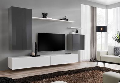 Komplette Wohnwand Weiß TV Ständer Wohnzimmermöbel Sideboard Wandschrank Neu