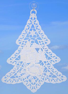 Plauener Spitze Fensterbild Weihnachten Tannenbaum Sekt 22 cm Weihnachtsdeko