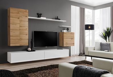Wohnwand TV-Ständer Set Design Wand Regal Wohnzimmer Holz Hänge Schrank Möbel