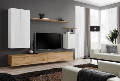 Braun Wohnwand Designer Wohnzimmer Set TV-Ständer Neu Möbel Wandschrank Neu