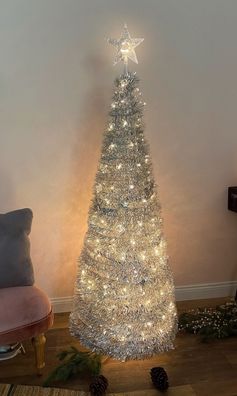 LED Spiral Pop Up Tannen Baum 150 cm - silber - Weihnachts Deko Beleuchtung Außen