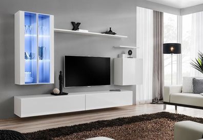 Wohnwand 7tlg 2x Hänge Schrank Design Möbel Wohnzimmer Stil Modern TV-Ständer