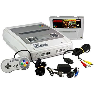 SNES Konsole #B-Ware + alle Kabel + 2 original Controller + Spiel Donkey Kong ...
