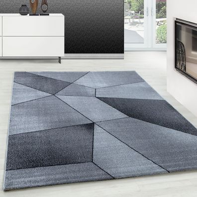 Designer Teppich Modern Kurzflor Abstrakt Geometrisches Design Schwarz Grau