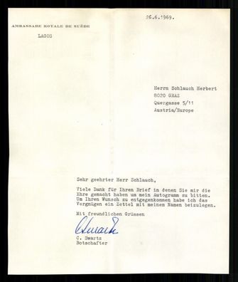 C. Swartz Schwedischer Botschafter in Lagos 1969 Original Signiert # BC G 39039