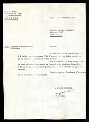M.V.D. Kielo Kongo Botschafter in der Schweiz 1969 Original Signiert #BC G 39042