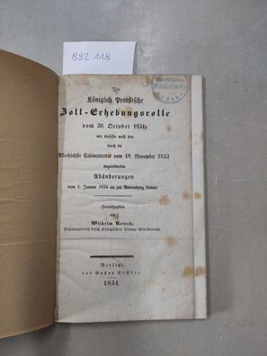 Die Königlich Preußische Zoll-Erhebungsrolle vom 30. October 1831,